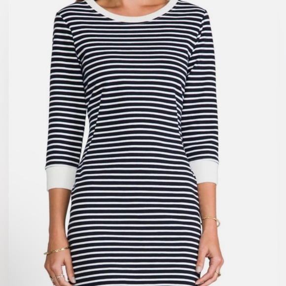 THEORY Bimini Zamion Dress Striped 3/4 Sleeve Mini Navy Blue/ White SIZE:6 - Picture 2 of 12